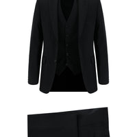 Siyah 7 Drop Slim Fit Dar Kesim Yelekli Takım Elbise