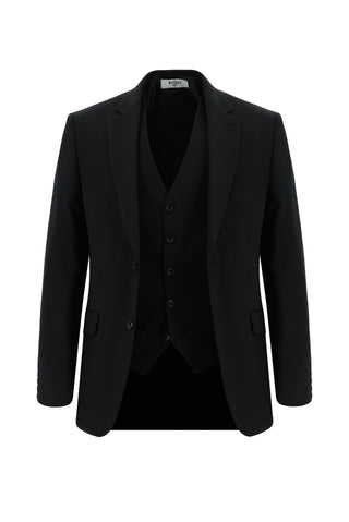  Siyah Slim Fit Dar Kesim Klasik Yelekli Takım Elbise