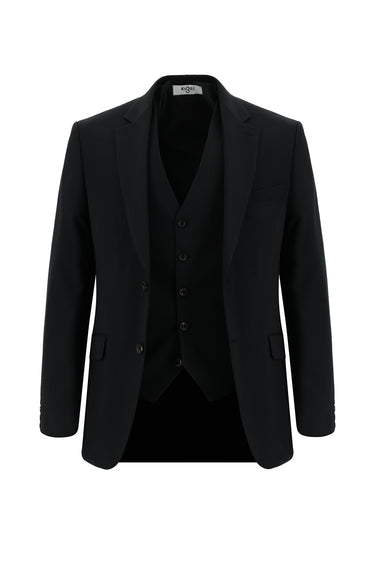  Siyah Slim Fit Dar Kesim Klasik Yelekli Takım Elbise