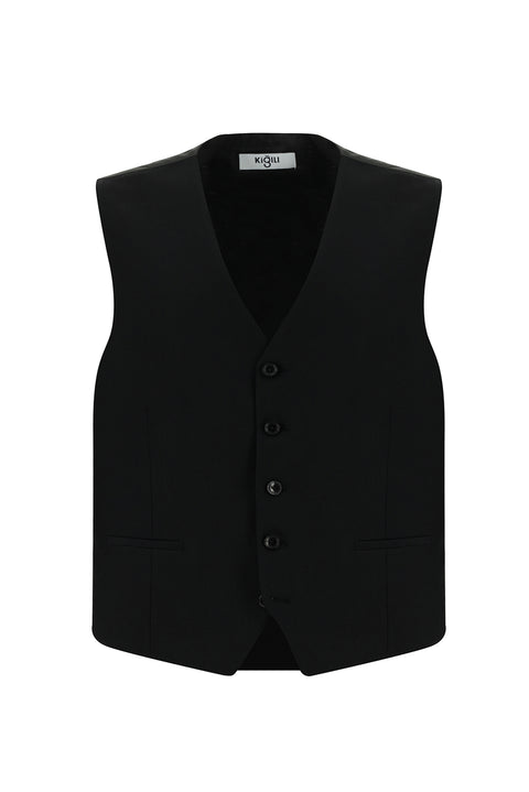 Siyah 7 Drop Slim Fit Dar Kesim Yelekli Takım Elbise