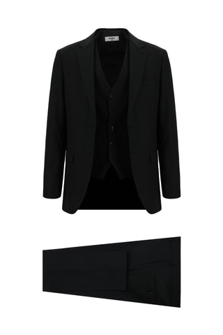  Siyah Regular Fit Klasik Yelekli Takım Elbise