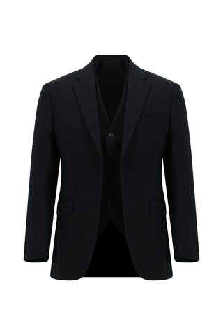  Siyah Lacivert Slim Fit Dar Kesim Klasik Yelekli Takım Elbise