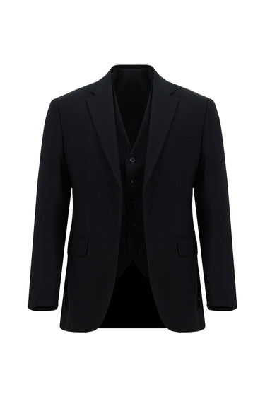  Siyah Lacivert Slim Fit Dar Kesim Klasik Yelekli Takım Elbise