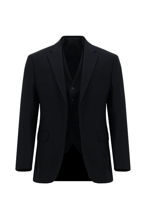 Siyah Lacivert 7 Drop Slim Fit Dar Kesim Yelekli Takım Elbise