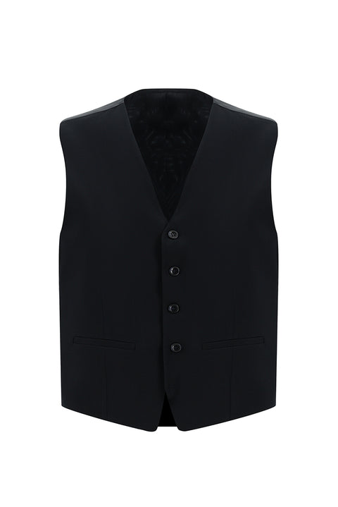 Siyah Lacivert 7 Drop Slim Fit Dar Kesim Yelekli Takım Elbise