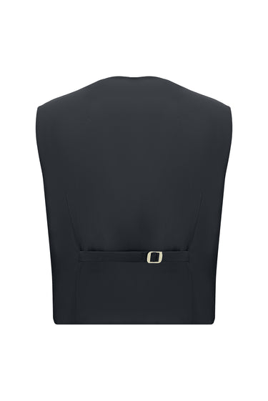 Siyah Lacivert Slim Fit Dar Kesim Klasik Yelekli Takım Elbise