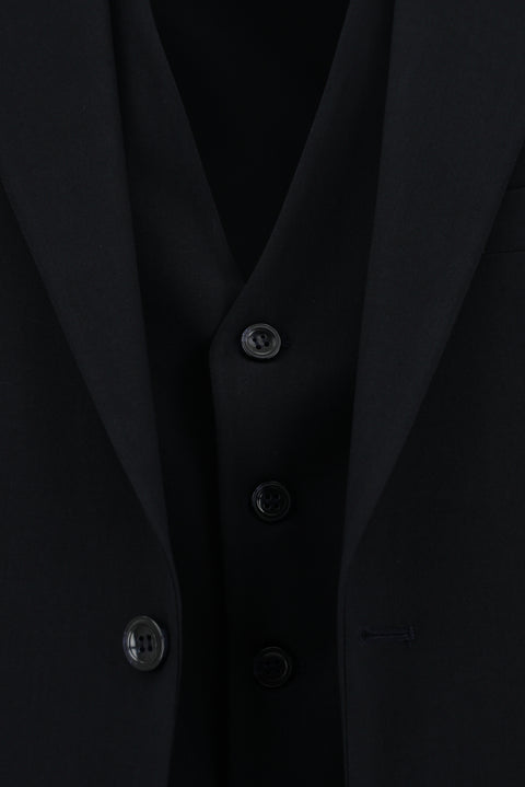 Siyah Lacivert 7 Drop Slim Fit Dar Kesim Yelekli Takım Elbise