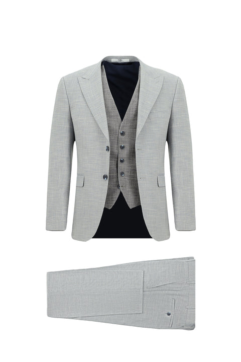 Light Grey 7 Drop Slim Fit Suit with Vest
