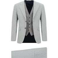 Açık Gri Slim Fit Dar Kesim Yelekli Kombinli Takım Elbise