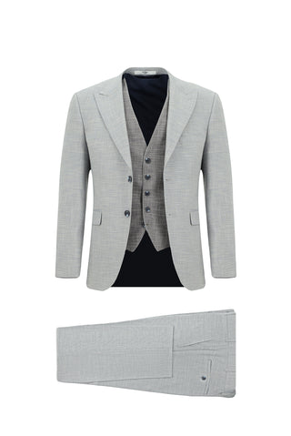  Açık Gri Slim Fit Dar Kesim Yelekli Kombinli Takım Elbise