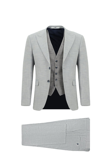  Açık Gri Slim Fit Dar Kesim Yelekli Kombinli Takım Elbise