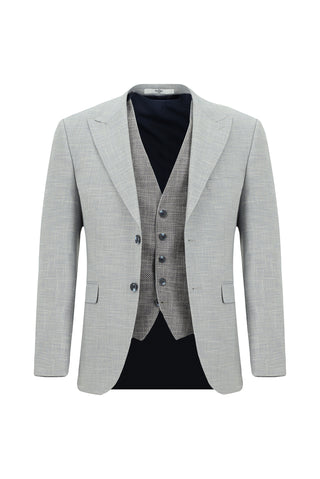  Açık Gri 7 Drop Slim Fit Dar Kesim Yelekli Kombinli Takım Elbise