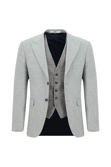  Açık Gri Slim Fit Dar Kesim Yelekli Kombinli Takım Elbise