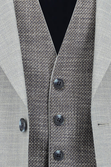 Açık Gri Slim Fit Dar Kesim Yelekli Kombinli Takım Elbise