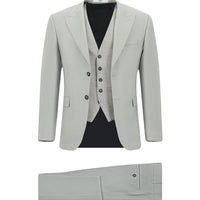 Açık Gri Slim Fit Dar Kesim Yelekli Kombinli Takım Elbise