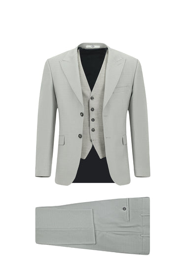  Açık Gri Slim Fit Dar Kesim Yelekli Kombinli Takım Elbise