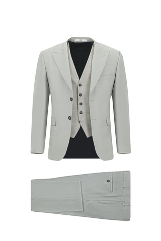  Açık Gri 7 Drop Slim Fit Dar Kesim Yelekli Kombinli Takım Elbise