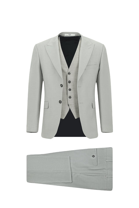 Light Grey 7 Drop Slim Fit Suit with Vest