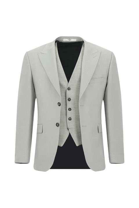 Light Grey 7 Drop Slim Fit Suit with Vest
