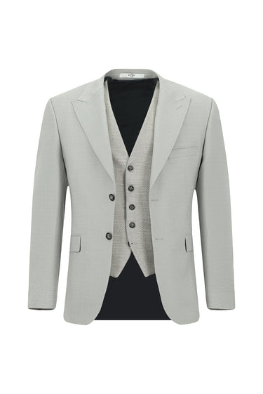  Açık Gri Slim Fit Dar Kesim Yelekli Kombinli Takım Elbise