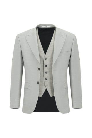  Açık Gri 7 Drop Slim Fit Dar Kesim Yelekli Kombinli Takım Elbise