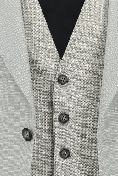 Açık Gri 7 Drop Slim Fit Dar Kesim Yelekli Kombinli Takım Elbise