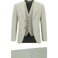 Küf Yeşili Slim Fit Dar Kesim Yelekli Kombinli Takım Elbise