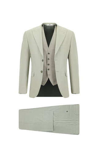  Küf Yeşili Slim Fit Dar Kesim Yelekli Kombinli Takım Elbise