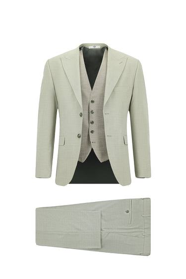  Küf Yeşili Slim Fit Dar Kesim Yelekli Kombinli Takım Elbise