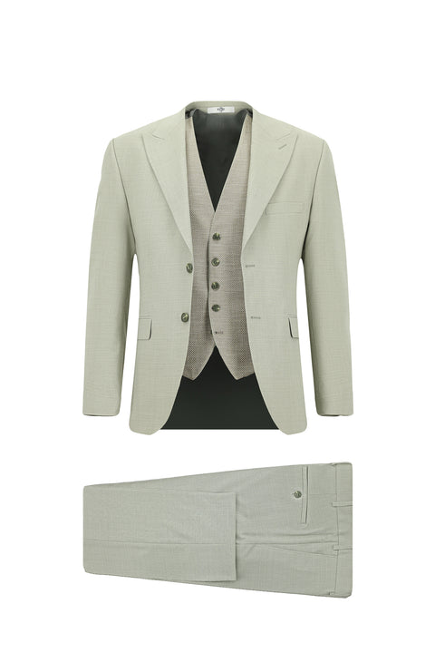 Moss Green 7 Drop Slim Fit Narrow Cut Suit with Vest