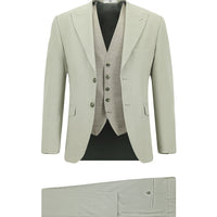 Küf Yeşili 7 Drop Slim Fit Dar Kesim Yelekli Kombinli Takım Elbise