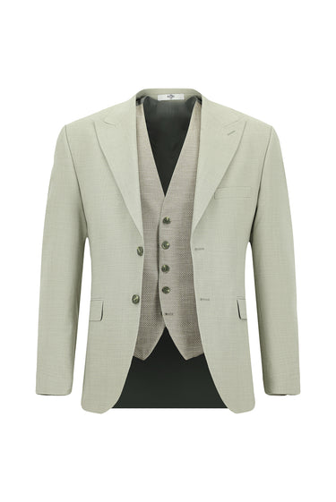  Küf Yeşili Slim Fit Dar Kesim Yelekli Kombinli Takım Elbise