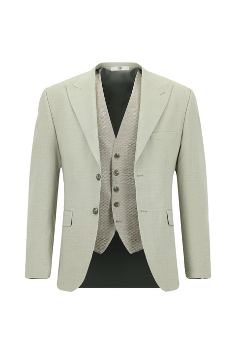 Küf Yeşili 7 Drop Slim Fit Dar Kesim Yelekli Kombinli Takım Elbise