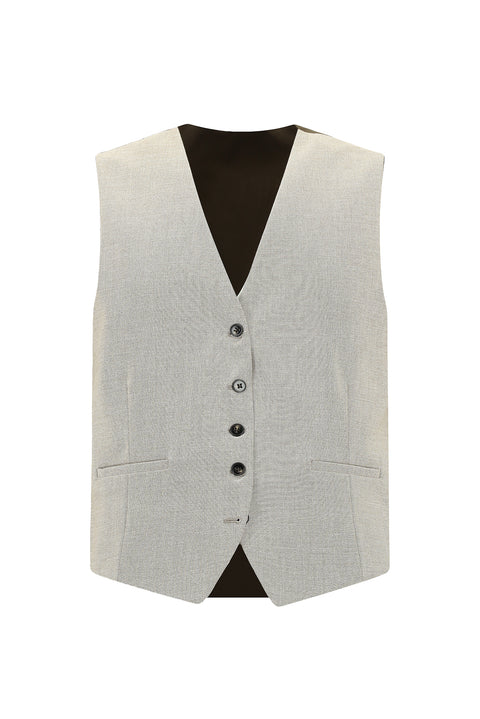 Açık Bej 7 Drop Slim Fit Dar Kesim Yelekli Kombinli Takım Elbise