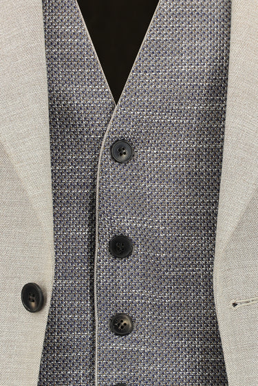 Açık Bej Slim Fit Dar Kesim Yelekli Kombinli Takım Elbise