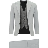 Açık Gri 6 Drop Regular Fit Standart Kesim Yelekli Kombinli Takım Elbise