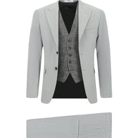 Açık Gri 6 Drop Regular Fit Standart Kesim Yelekli Kombinli Takım Elbise