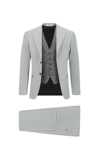  Açık Gri Regular Fit Yelekli Kombinli Takım Elbise