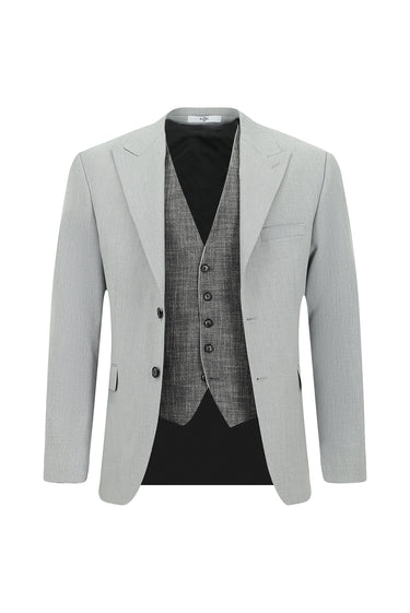  Açık Gri Regular Fit Yelekli Kombinli Takım Elbise