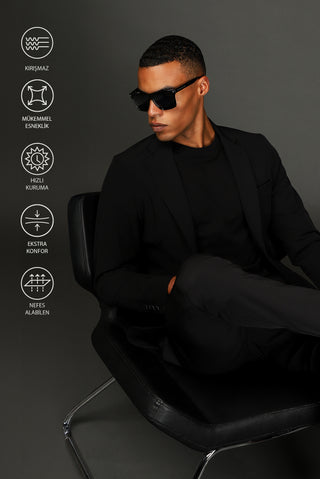  Siyah Techno-Line Super Slim Fit Ekstra Dar Kesim Klasik Takım Elbise