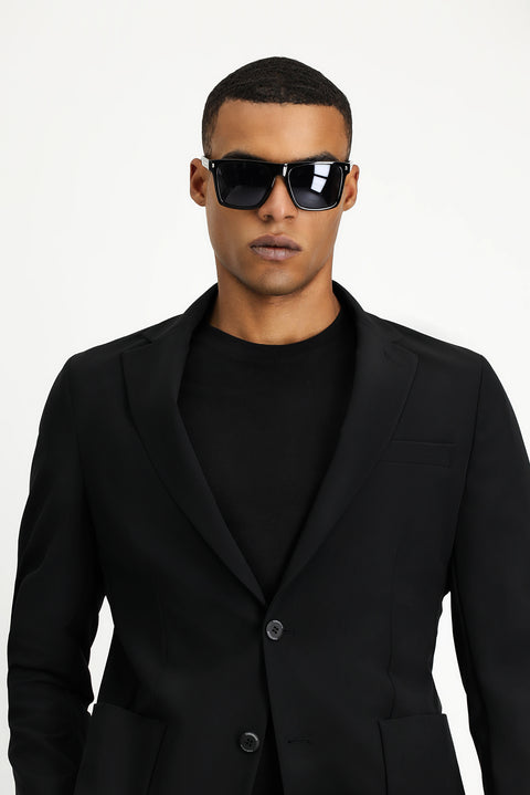 Siyah Techno-Line 7 Drop Super Slim Fit Eksra Dar Kesim Takım Elbise