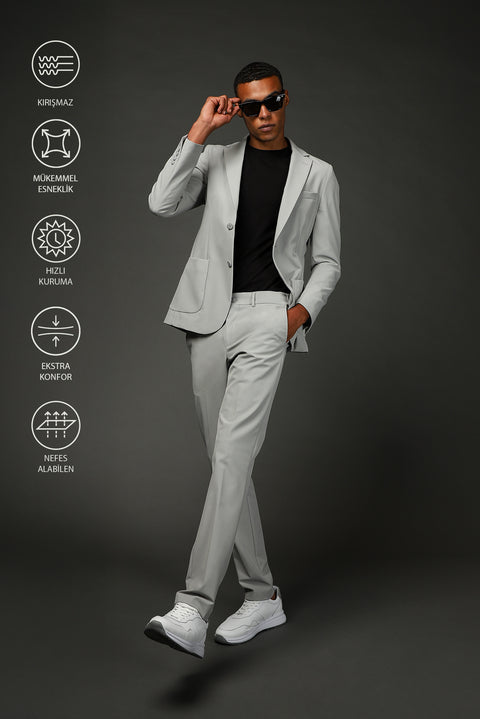 Açık Gri Techno-Line 7 Drop Super Slim Fit Eksra Dar Kesim Takım Elbise