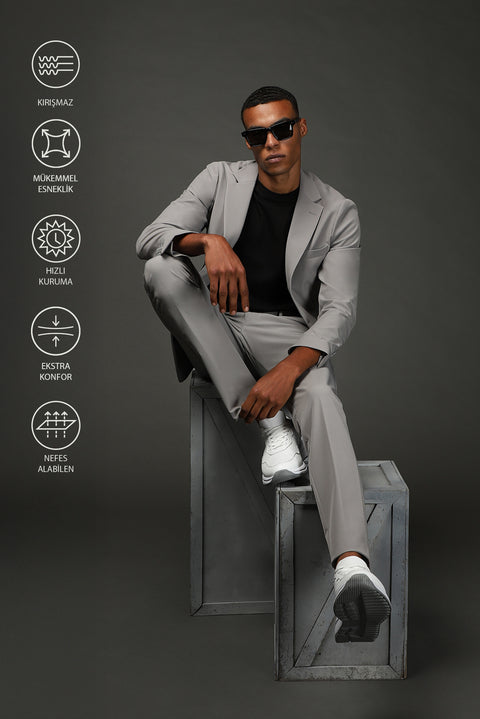 Açık Füme Techno-Line 7 Drop Super Slim Fit Eksra Dar Kesim Takım Elbise