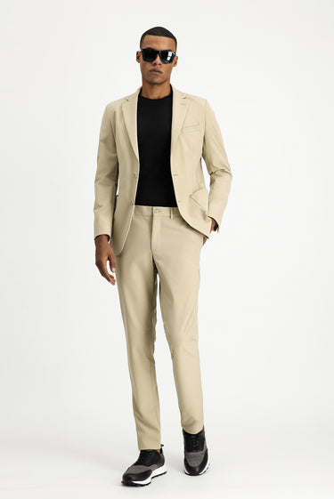 Orta Bej Techno-Line Super Slim Fit Ekstra Dar Kesim Klasik Takım Elbise