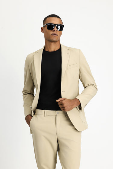 Orta Bej Techno-Line Super Slim Fit Ekstra Dar Kesim Klasik Takım Elbise