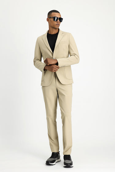 Orta Bej Techno-Line Super Slim Fit Ekstra Dar Kesim Klasik Takım Elbise