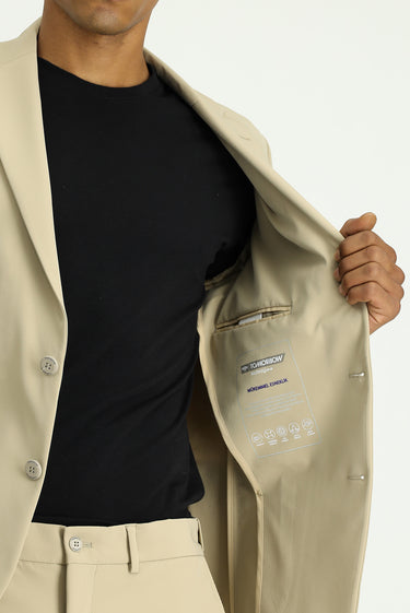 Orta Bej Techno-Line Super Slim Fit Ekstra Dar Kesim Klasik Takım Elbise