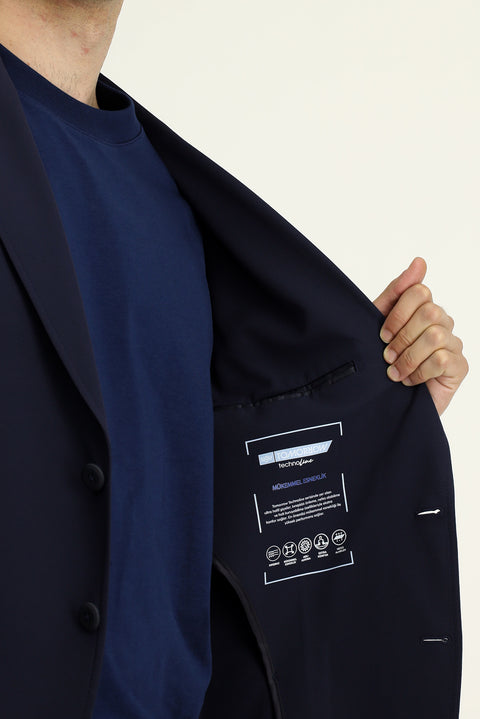 Koyu Lacivert Techno-Line 7 Drop Slim Fit Dar Kesim Likralı Takım Elbise