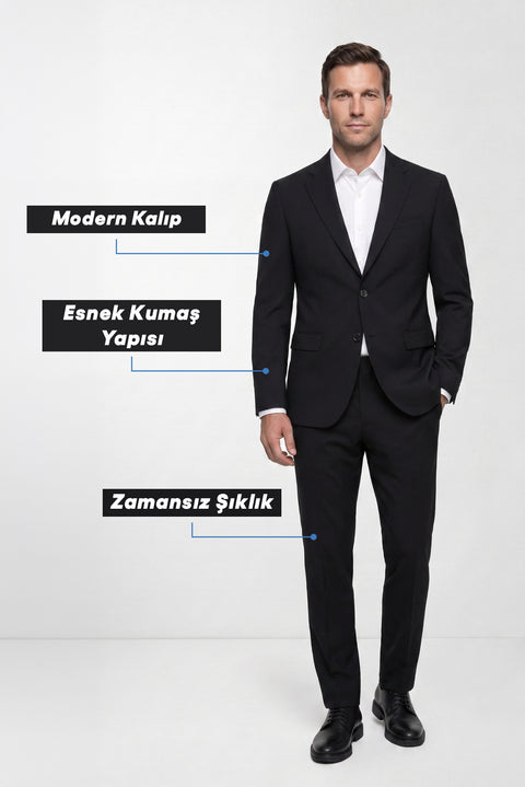 Black 7 Drop Slim Fit Narrow Cut Seasonal Lycra Stretch Suit