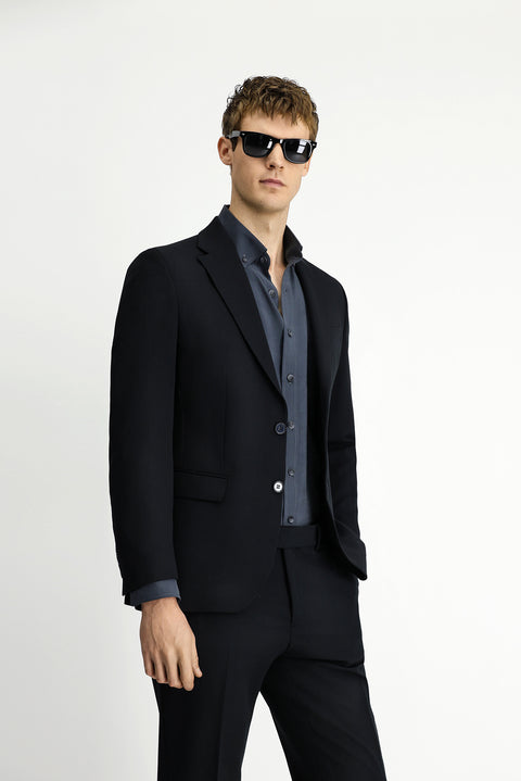 Siyah 7 Drop Slim Fit Dar Kesim Mevsimlik Likralı Esnek Takım Elbise